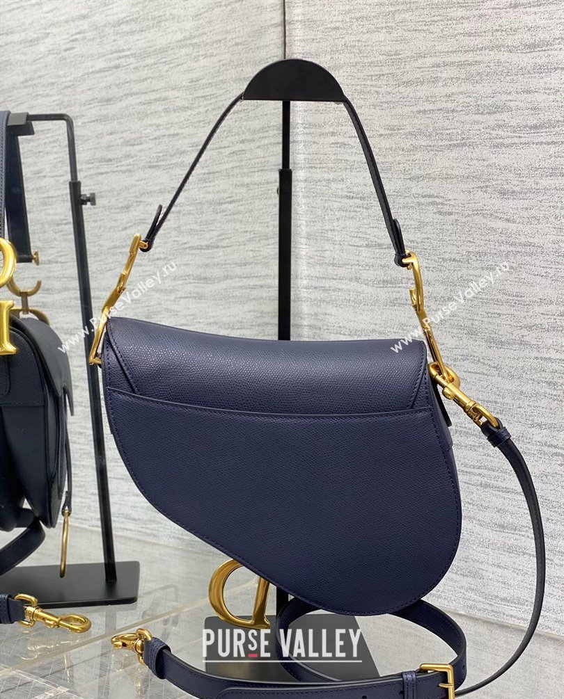 Dior Saddle Bag with Strap in Grained Calfskin Navy Blue 2023 (bonika-23100706)