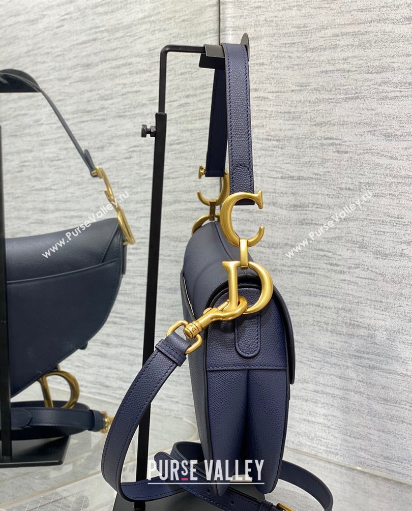 Dior Saddle Bag with Strap in Grained Calfskin Navy Blue 2023 (bonika-23100706)