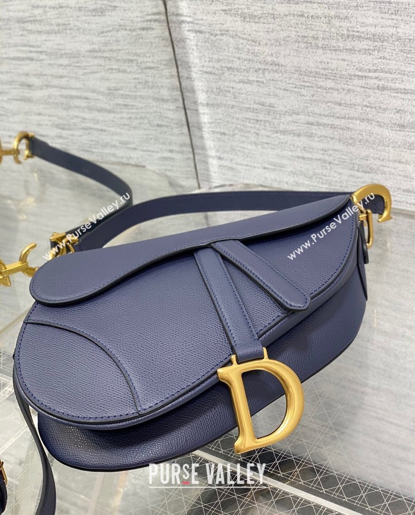 Dior Saddle Bag with Strap in Grained Calfskin Navy Blue 2023 (bonika-23100706)