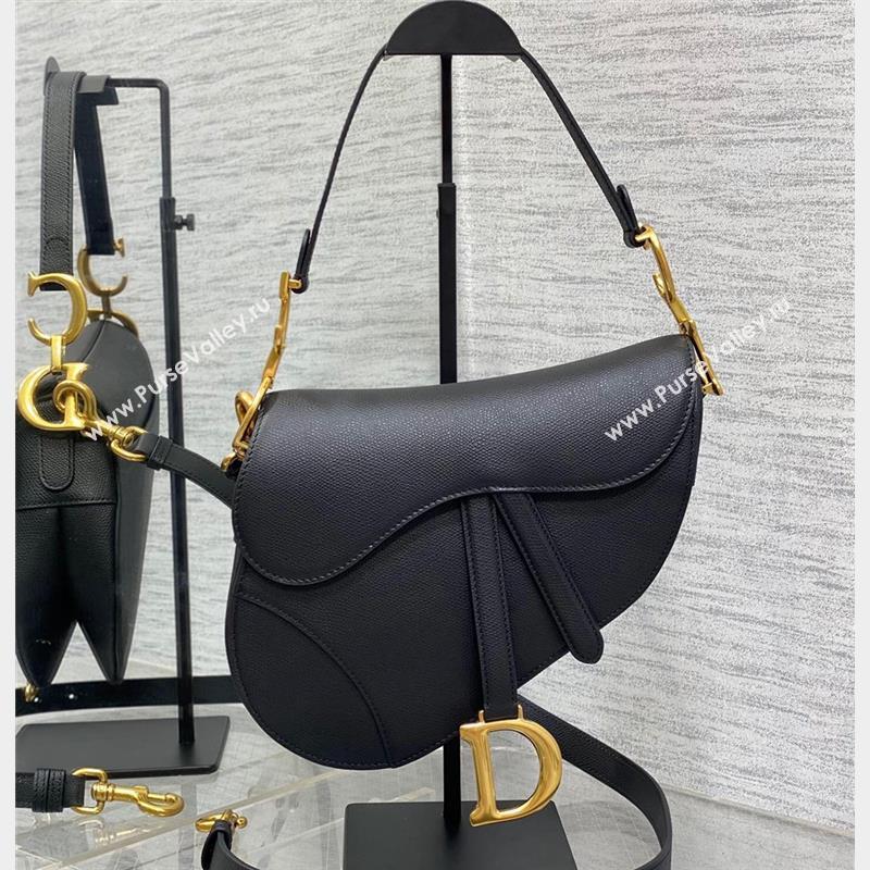 Dior Saddle Bag with Strap in Grained Calfskin Black 2023 (bonika-23100704)