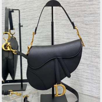 Dior Saddle Bag with Strap in Grained Calfskin Black 2023 (bonika-23100704)