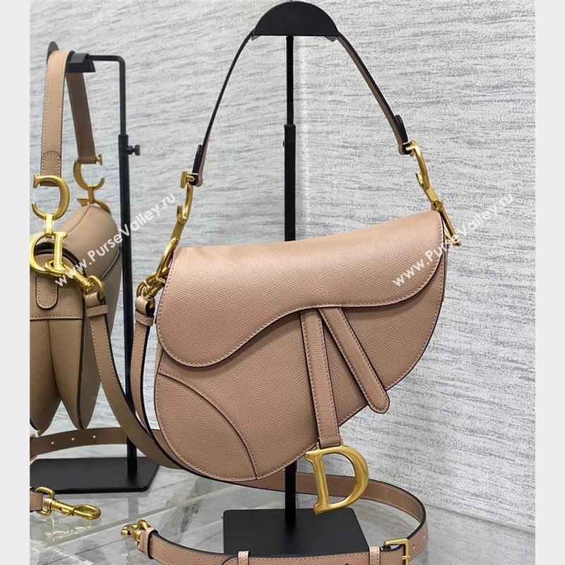 Dior Saddle Bag with Strap in Grained Calfskin Nude Pink 2023 (bonika-23100711)