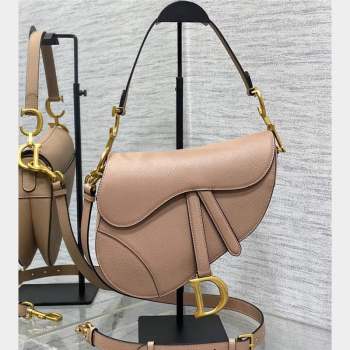 Dior Saddle Bag with Strap in Grained Calfskin Nude Pink 2023 (bonika-23100711)