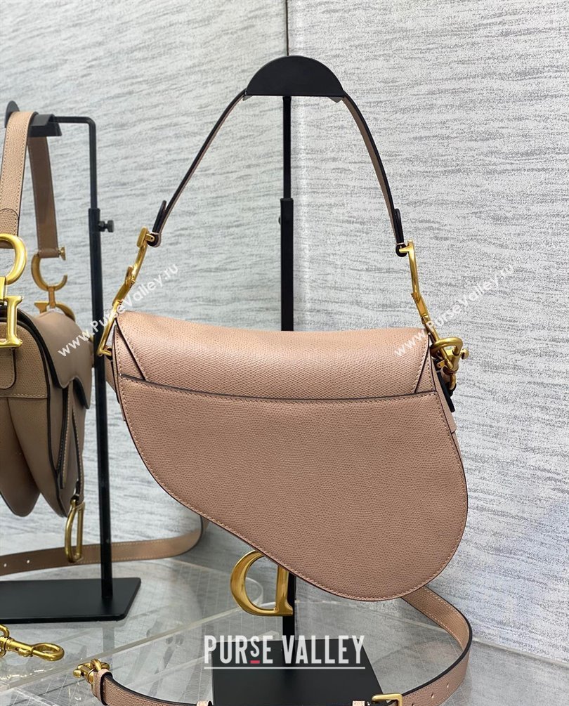 Dior Saddle Bag with Strap in Grained Calfskin Nude Pink 2023 (bonika-23100711)
