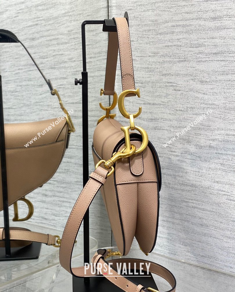 Dior Saddle Bag with Strap in Grained Calfskin Nude Pink 2023 (bonika-23100711)