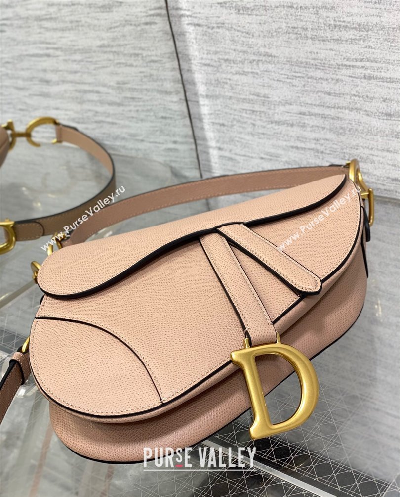 Dior Saddle Bag with Strap in Grained Calfskin Nude Pink 2023 (bonika-23100711)
