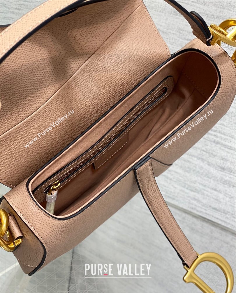 Dior Saddle Bag with Strap in Grained Calfskin Nude Pink 2023 (bonika-23100711)