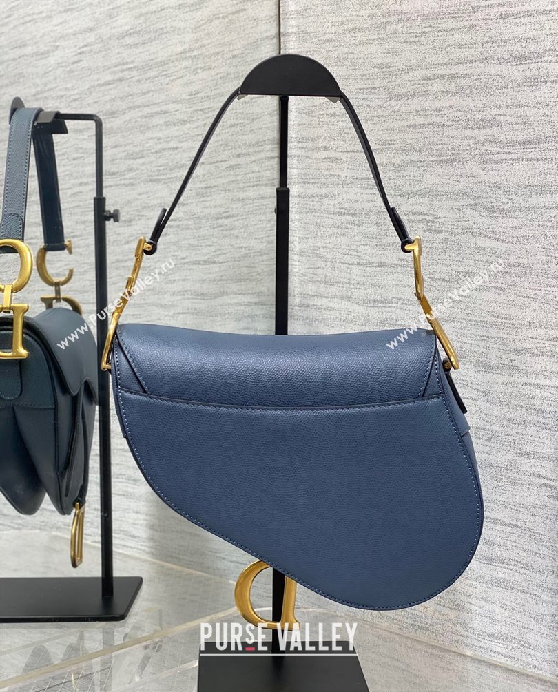 Dior Saddle Bag with Strap in Grained Calfskin Blue 2023 (bonika-23100713)