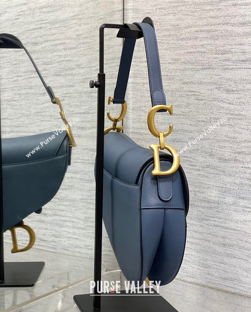 Dior Saddle Bag with Strap in Grained Calfskin Blue 2023 (bonika-23100713)
