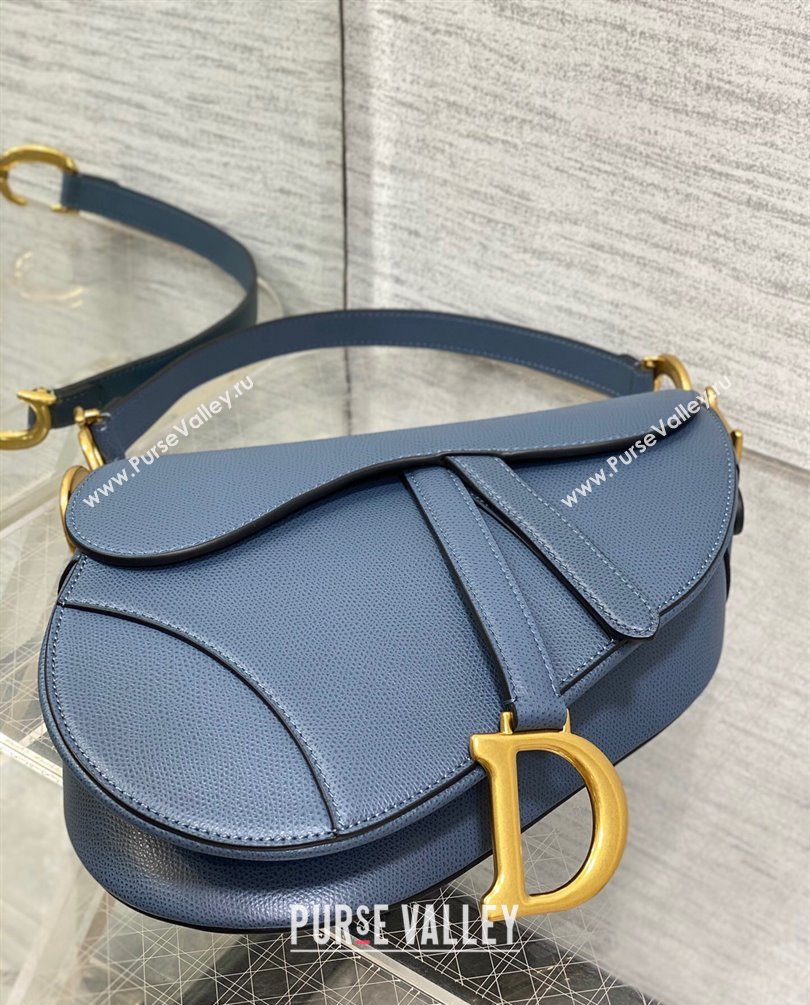Dior Saddle Bag with Strap in Grained Calfskin Blue 2023 (bonika-23100713)