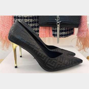 Balmain Heel 10.5cm Ruby stilettos Pumps Calfskin Black with monogram 2023 (kaola-23100723)