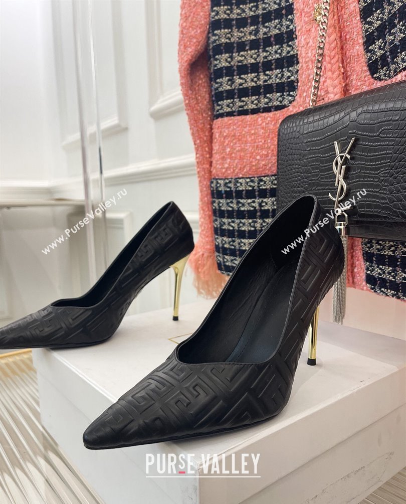 Balmain Heel 10.5cm Ruby stilettos Pumps Calfskin Black with monogram 2023 (kaola-23100723)