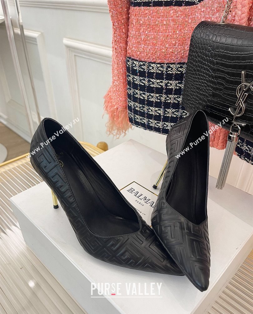 Balmain Heel 10.5cm Ruby stilettos Pumps Calfskin Black with monogram 2023 (kaola-23100723)