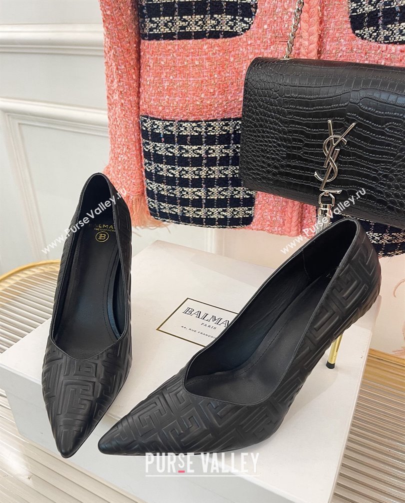 Balmain Heel 10.5cm Ruby stilettos Pumps Calfskin Black with monogram 2023 (kaola-23100723)