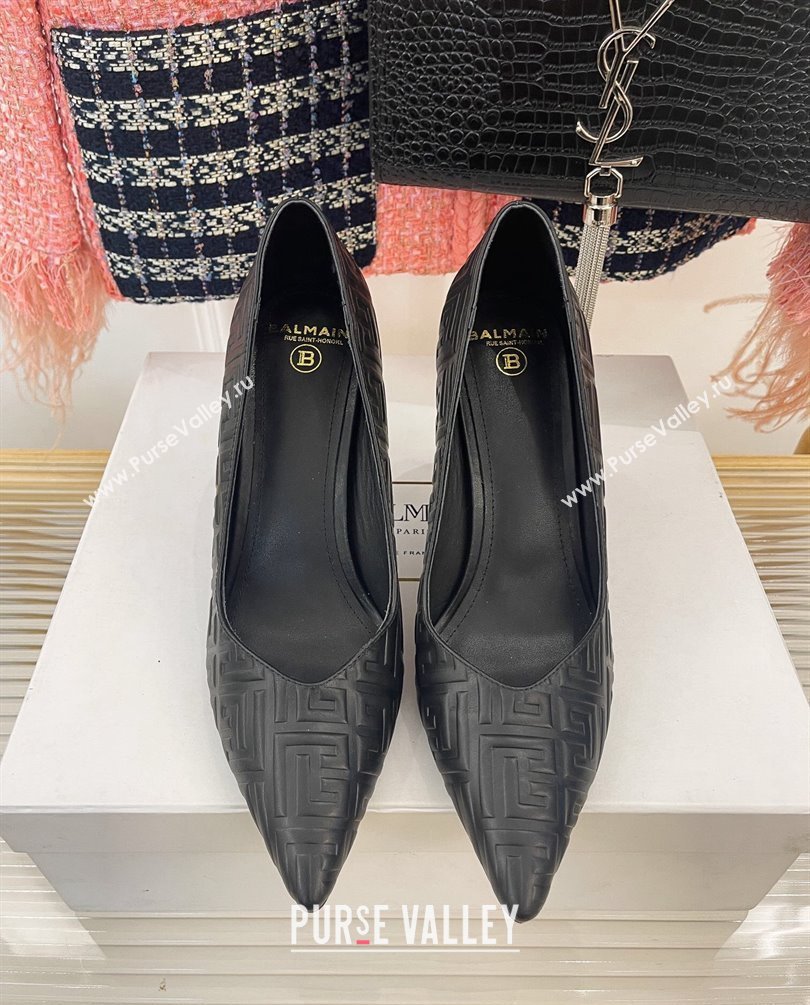 Balmain Heel 10.5cm Ruby stilettos Pumps Calfskin Black with monogram 2023 (kaola-23100723)