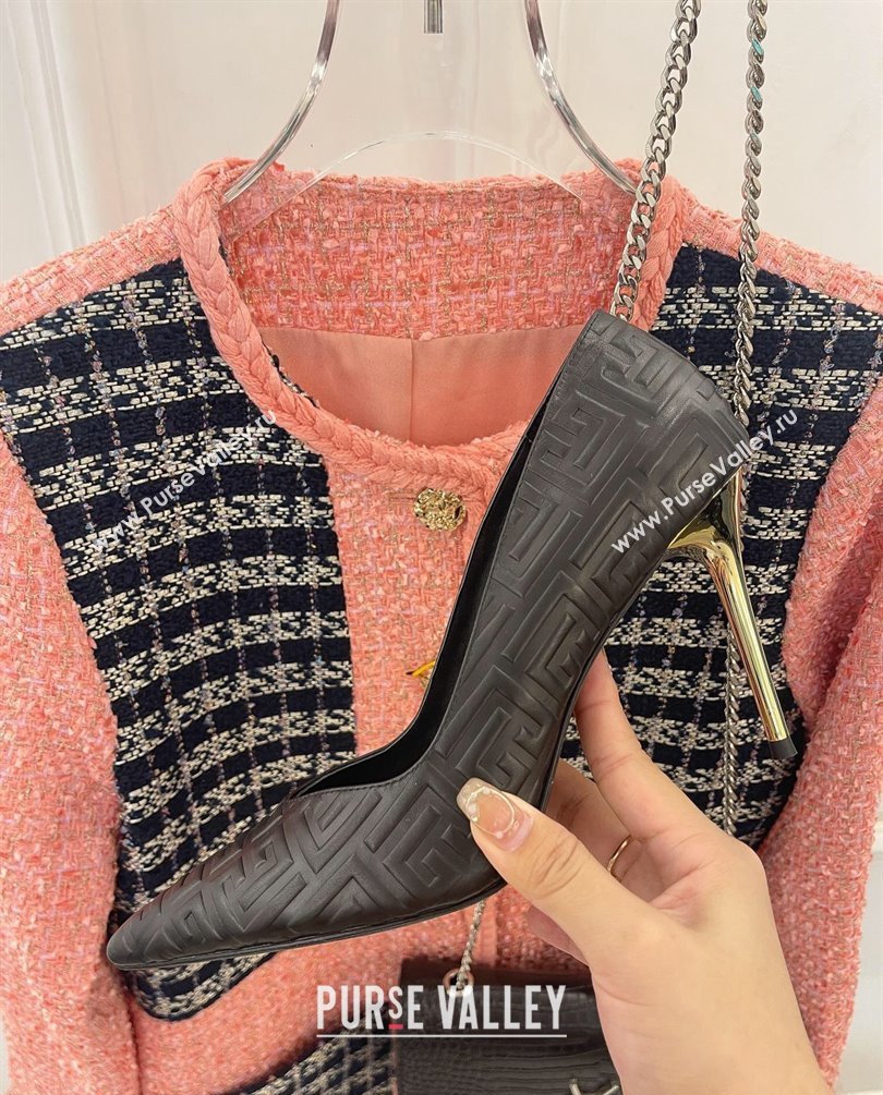 Balmain Heel 10.5cm Ruby stilettos Pumps Calfskin Black with monogram 2023 (kaola-23100723)