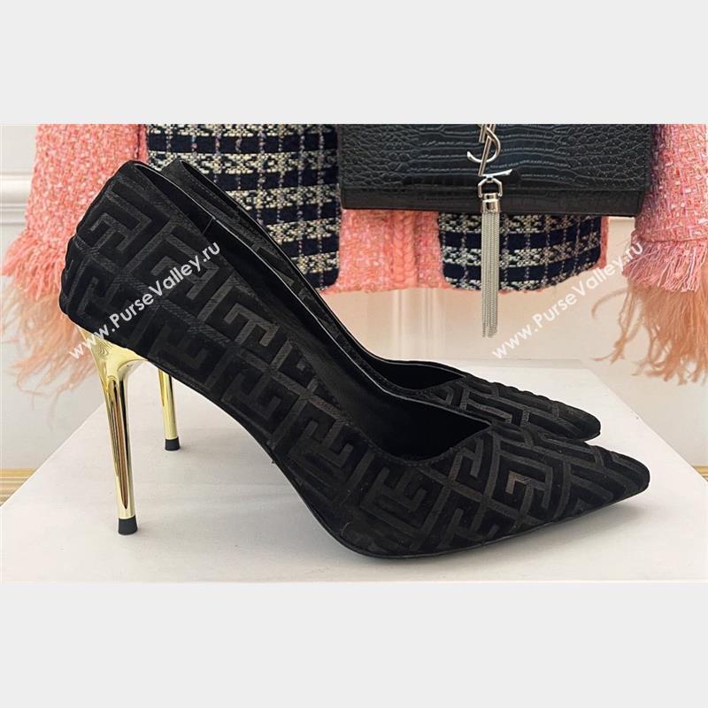Balmain Heel 10.5cm Ruby stilettos Pumps Suede Black with monogram 2023 (kaola-23100724)