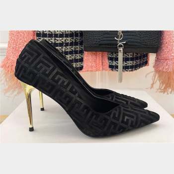 Balmain Heel 10.5cm Ruby stilettos Pumps Suede Black with monogram 2023 (kaola-23100724)