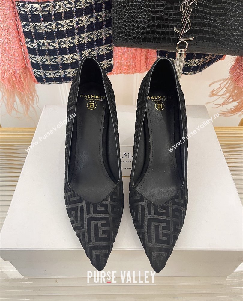 Balmain Heel 10.5cm Ruby stilettos Pumps Suede Black with monogram 2023 (kaola-23100724)