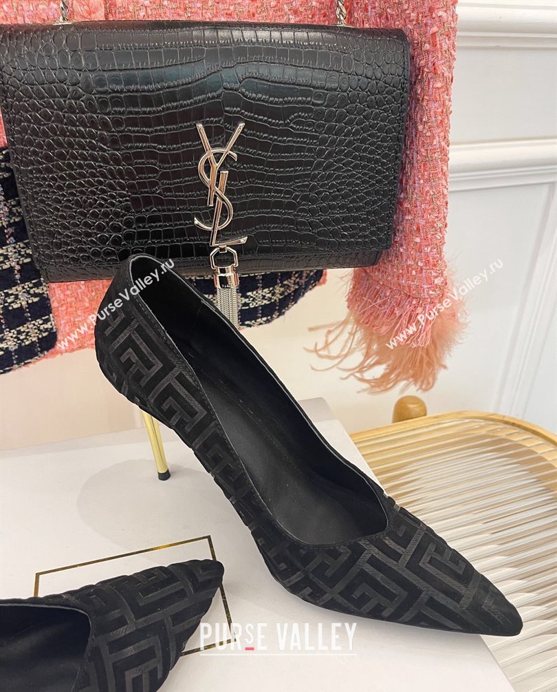 Balmain Heel 10.5cm Ruby stilettos Pumps Suede Black with monogram 2023 (kaola-23100724)