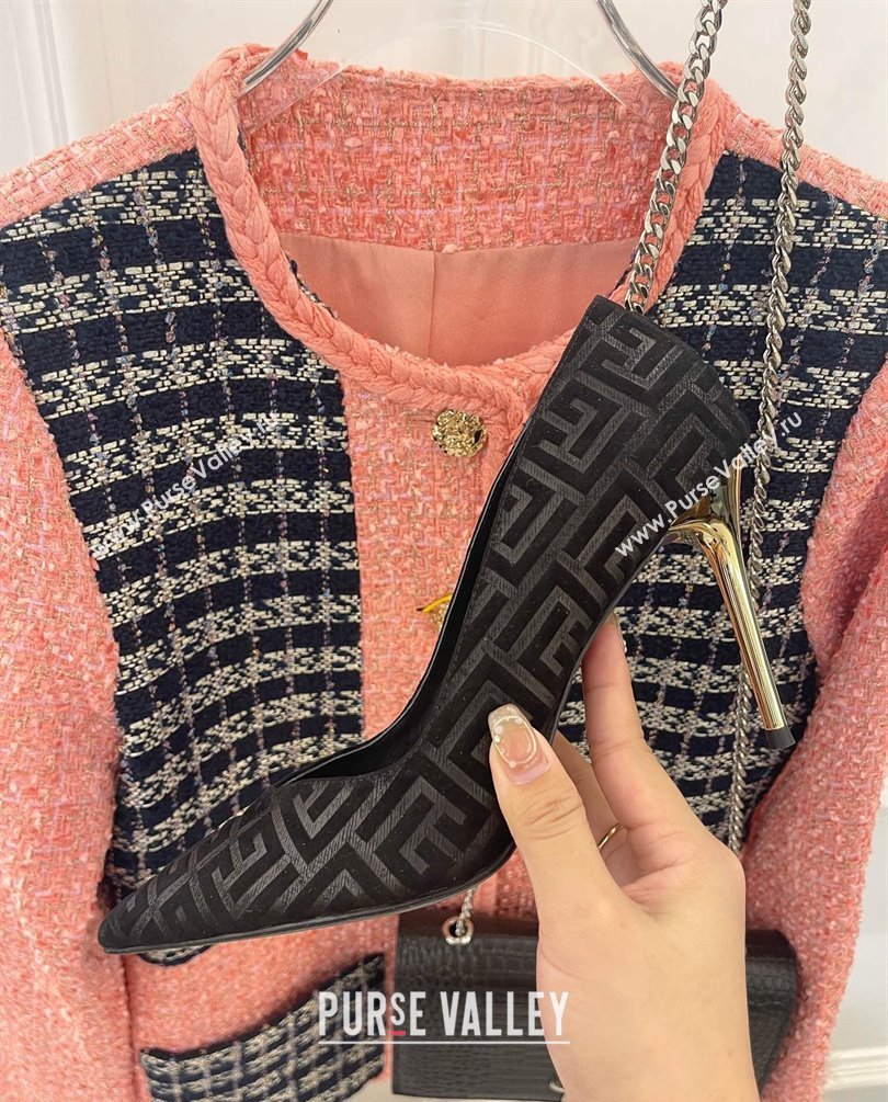 Balmain Heel 10.5cm Ruby stilettos Pumps Suede Black with monogram 2023 (kaola-23100724)