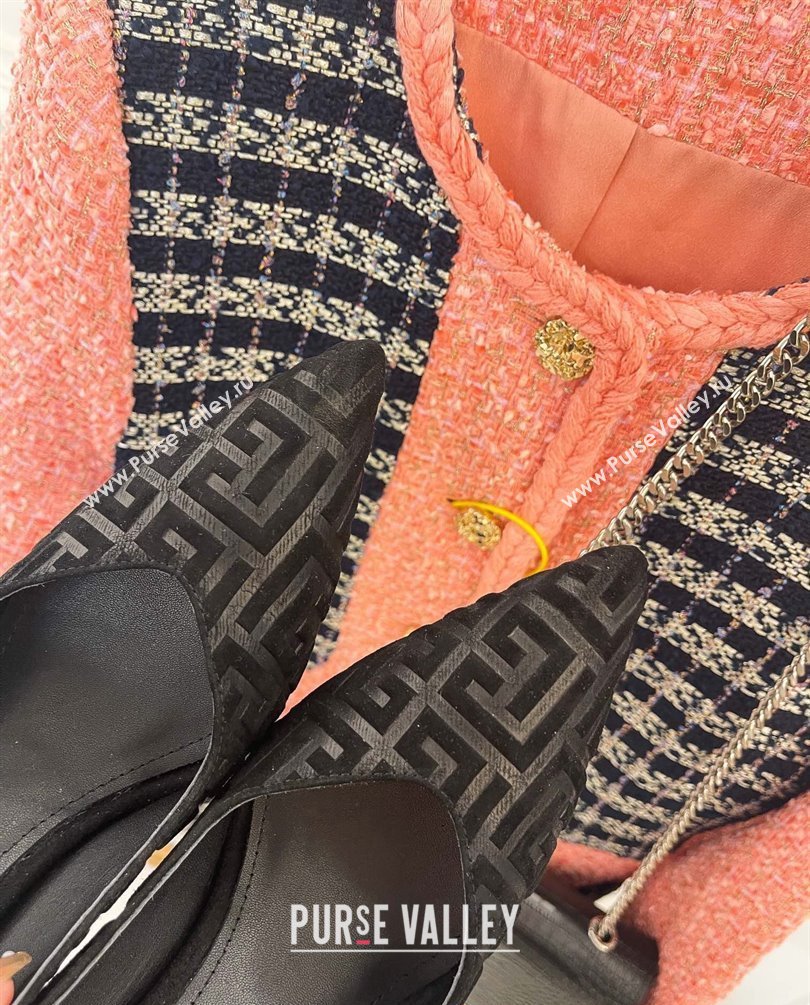 Balmain Heel 10.5cm Ruby stilettos Pumps Suede Black with monogram 2023 (kaola-23100724)