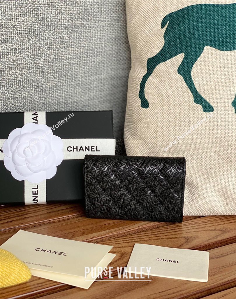 Chanel Gold-Tone Cutout CC Logo Flap Card Holder AP3187 in Grained Calfskin Black (keke-23101151)