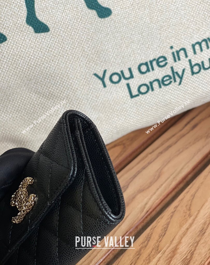 Chanel Gold-Tone Cutout CC Logo Flap Card Holder AP3187 in Grained Calfskin Black (keke-23101151)