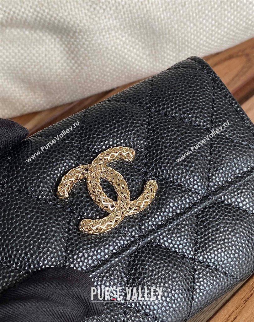 Chanel Gold-Tone Cutout CC Logo Flap Card Holder AP3187 in Grained Calfskin Black (keke-23101151)
