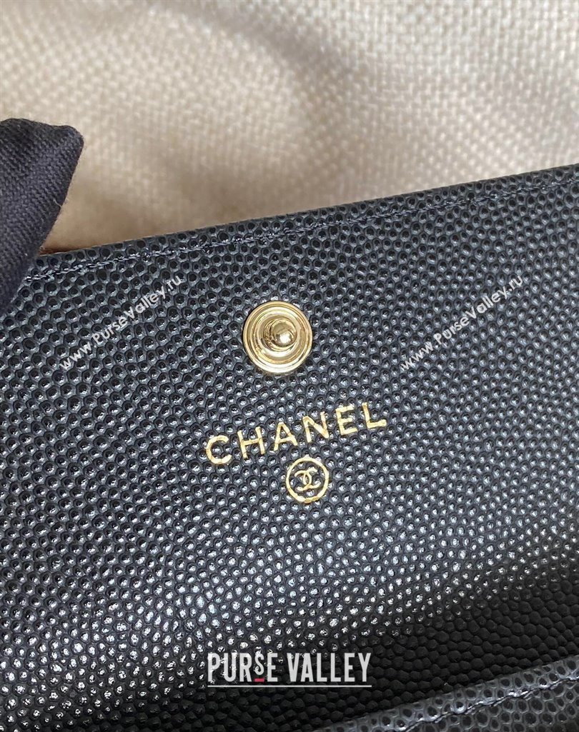 Chanel Gold-Tone Cutout CC Logo Flap Card Holder AP3187 in Grained Calfskin Black (keke-23101151)