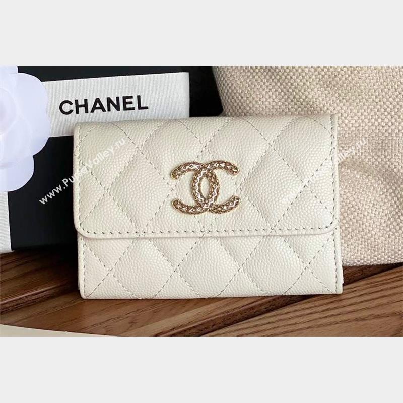 Chanel Gold-Tone Cutout CC Logo Flap Card Holder AP3187 in Grained Calfskin White (keke-23101152)