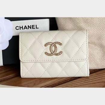 Chanel Gold-Tone Cutout CC Logo Flap Card Holder AP3187 in Grained Calfskin White (keke-23101152)