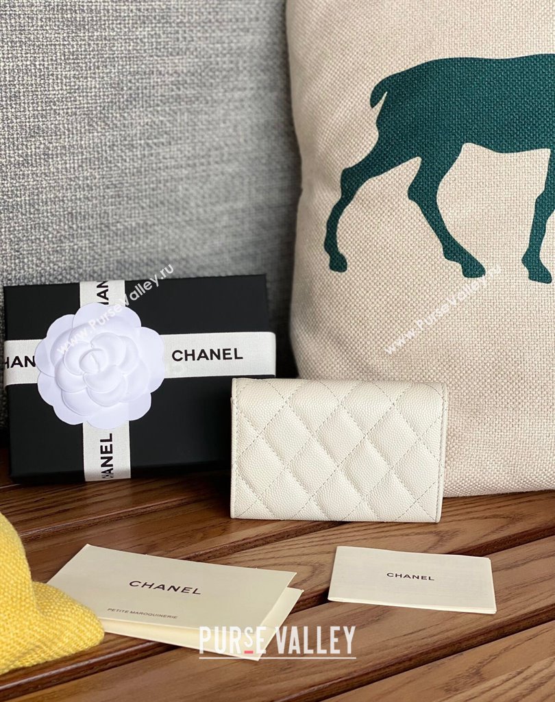 Chanel Gold-Tone Cutout CC Logo Flap Card Holder AP3187 in Grained Calfskin White (keke-23101152)