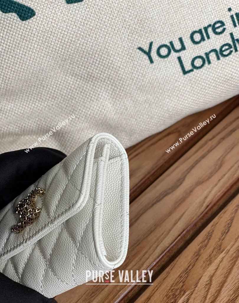 Chanel Gold-Tone Cutout CC Logo Flap Card Holder AP3187 in Grained Calfskin White (keke-23101152)