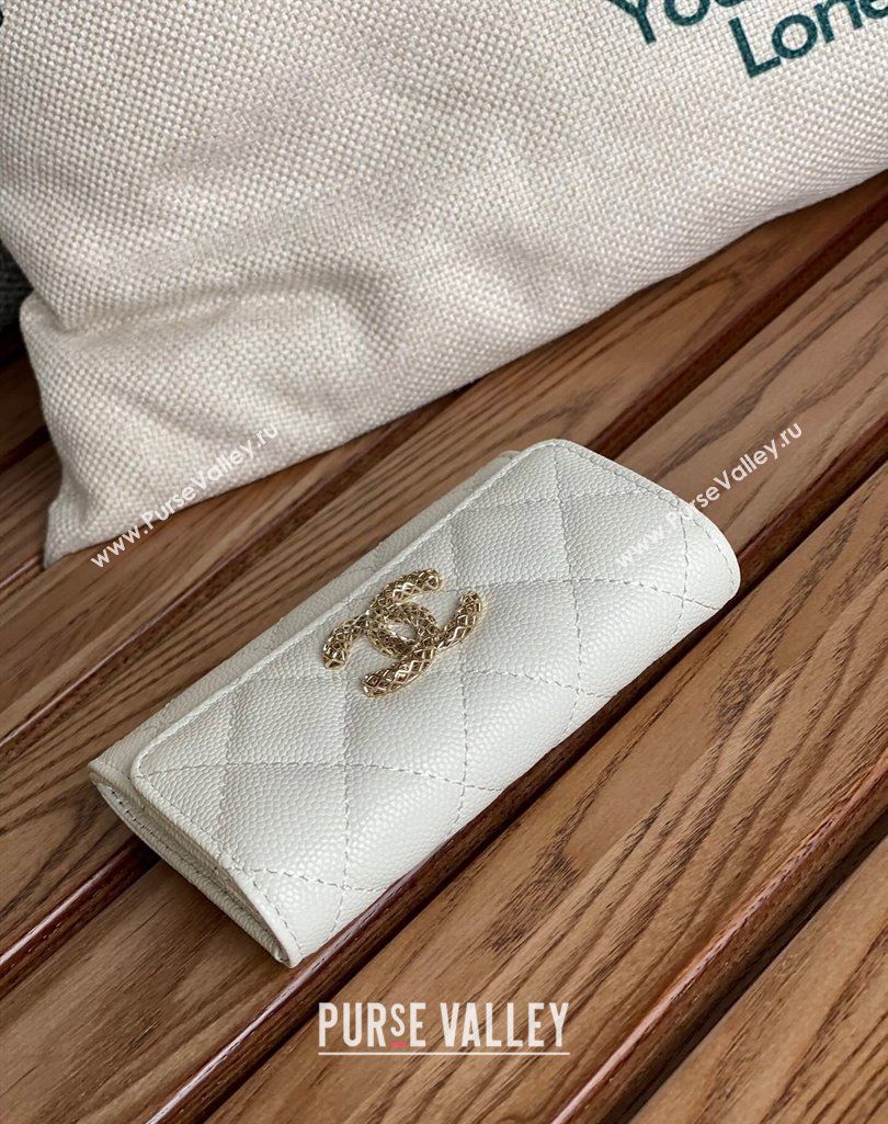 Chanel Gold-Tone Cutout CC Logo Flap Card Holder AP3187 in Grained Calfskin White (keke-23101152)