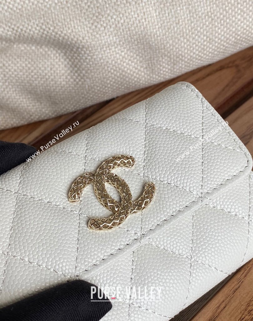 Chanel Gold-Tone Cutout CC Logo Flap Card Holder AP3187 in Grained Calfskin White (keke-23101152)