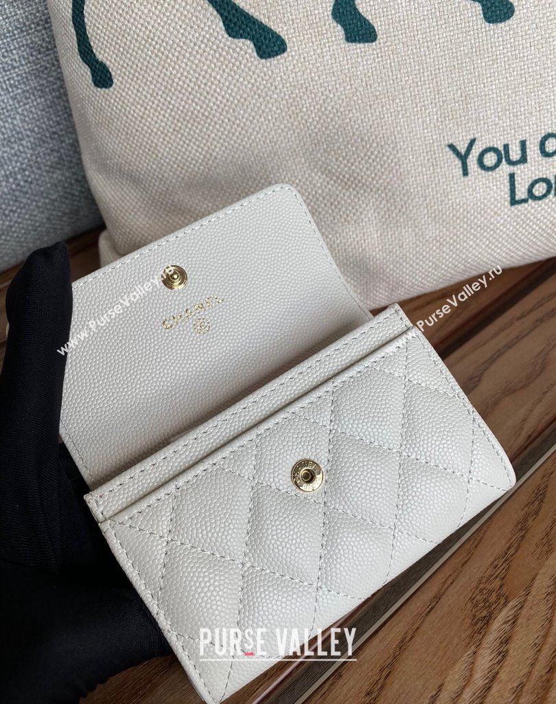 Chanel Gold-Tone Cutout CC Logo Flap Card Holder AP3187 in Grained Calfskin White (keke-23101152)