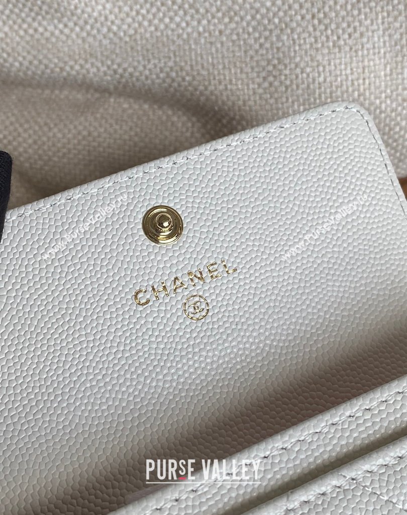 Chanel Gold-Tone Cutout CC Logo Flap Card Holder AP3187 in Grained Calfskin White (keke-23101152)