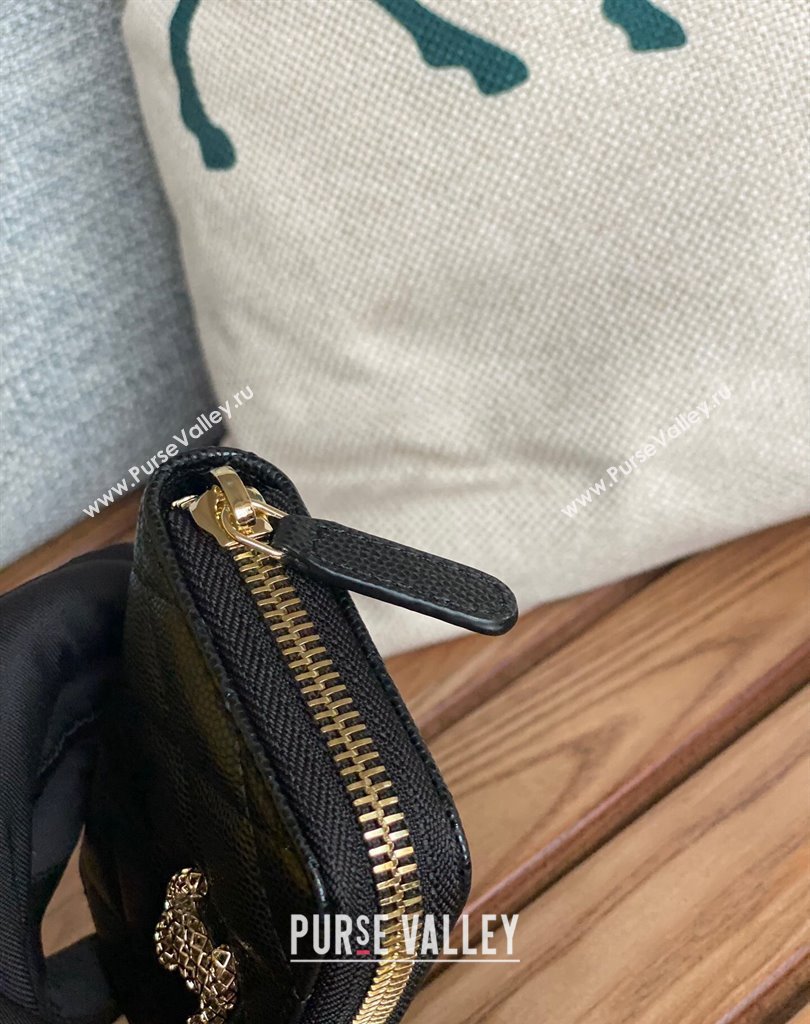 Chanel Gold-Tone Cutout CC Logo Zip Card Holder AP3185 in Grained Calfskin Black (keke-23101155)