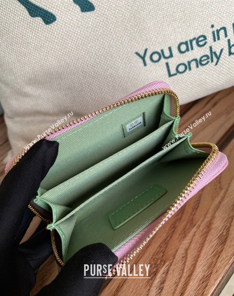 Chanel Gold-Tone Cutout CC Logo Zip Card Holder AP3185 in Grained Calfskin Pink (keke-23101157)