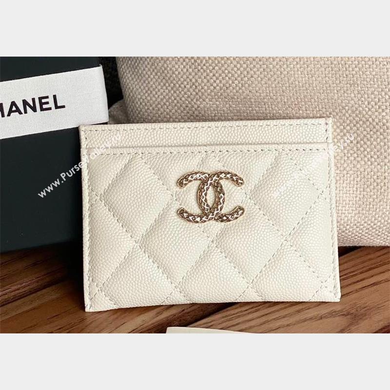 Chanel Gold-Tone Cutout CC Logo Card Holder AP3188 in Grained Calfskin White (keke-23101160)