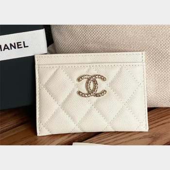 Chanel Gold-Tone Cutout CC Logo Card Holder AP3188 in Grained Calfskin White (keke-23101160)