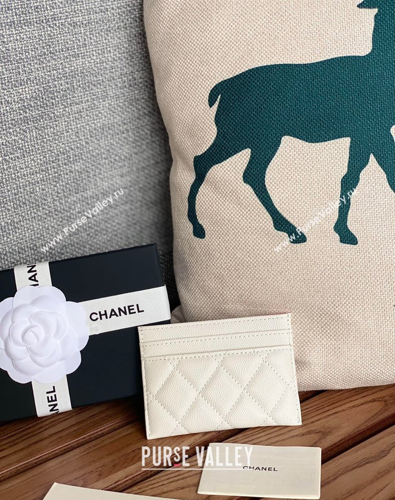 Chanel Gold-Tone Cutout CC Logo Card Holder AP3188 in Grained Calfskin White (keke-23101160)