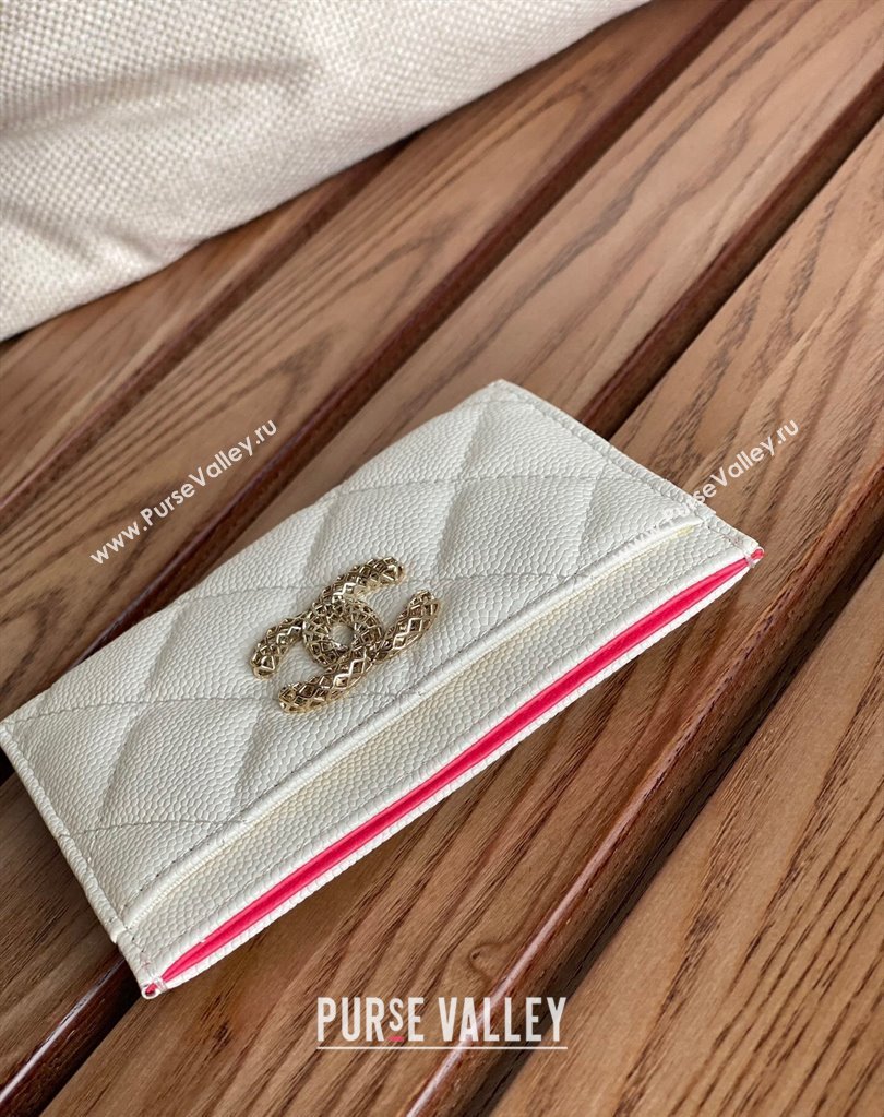 Chanel Gold-Tone Cutout CC Logo Card Holder AP3188 in Grained Calfskin White (keke-23101160)
