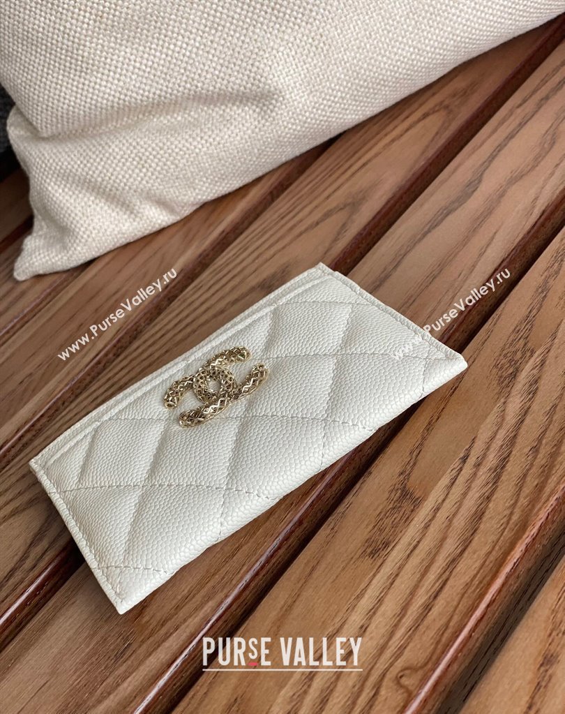 Chanel Gold-Tone Cutout CC Logo Card Holder AP3188 in Grained Calfskin White (keke-23101160)