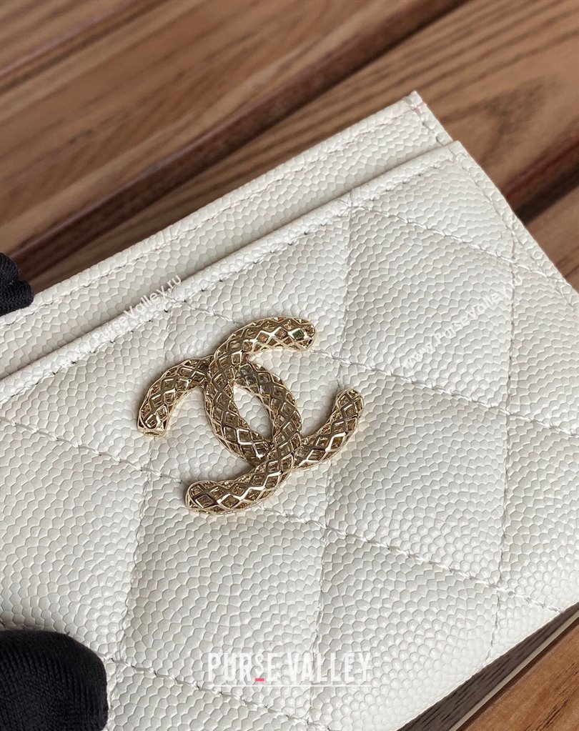 Chanel Gold-Tone Cutout CC Logo Card Holder AP3188 in Grained Calfskin White (keke-23101160)