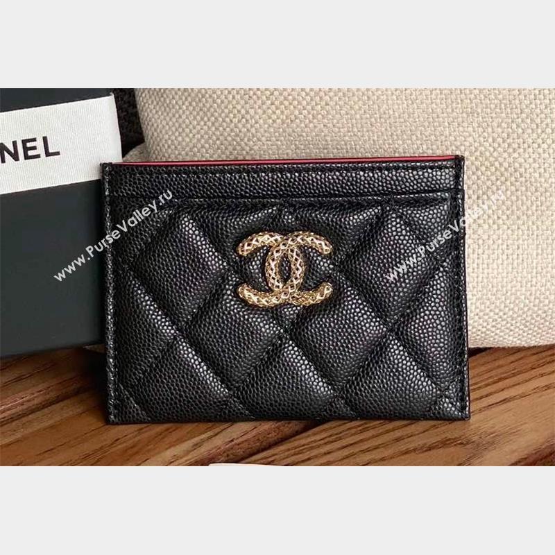 Chanel Gold-Tone Cutout CC Logo Card Holder AP3188 in Grained Calfskin Black (keke-23101159)