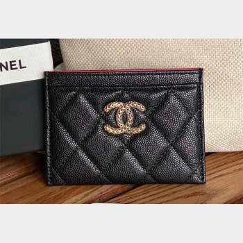 Chanel Gold-Tone Cutout CC Logo Card Holder AP3188 in Grained Calfskin Black (keke-23101159)