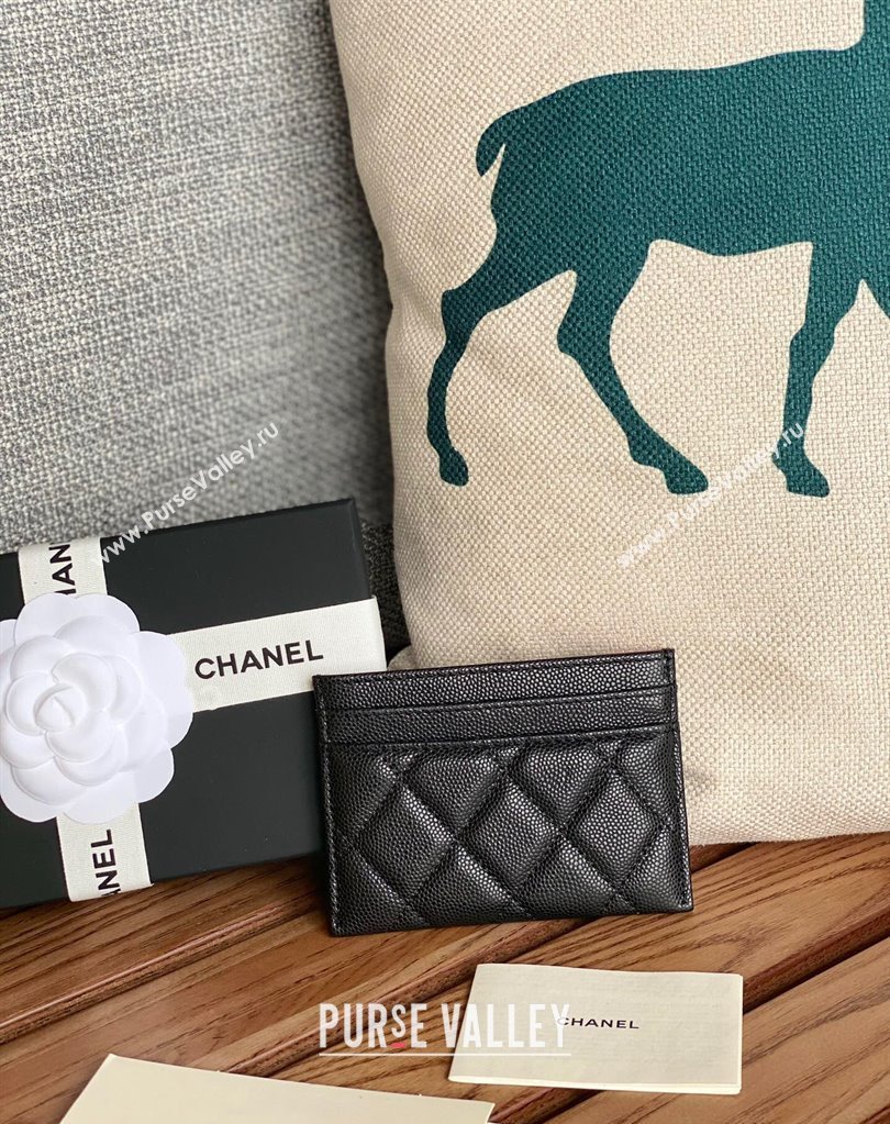 Chanel Gold-Tone Cutout CC Logo Card Holder AP3188 in Grained Calfskin Black (keke-23101159)