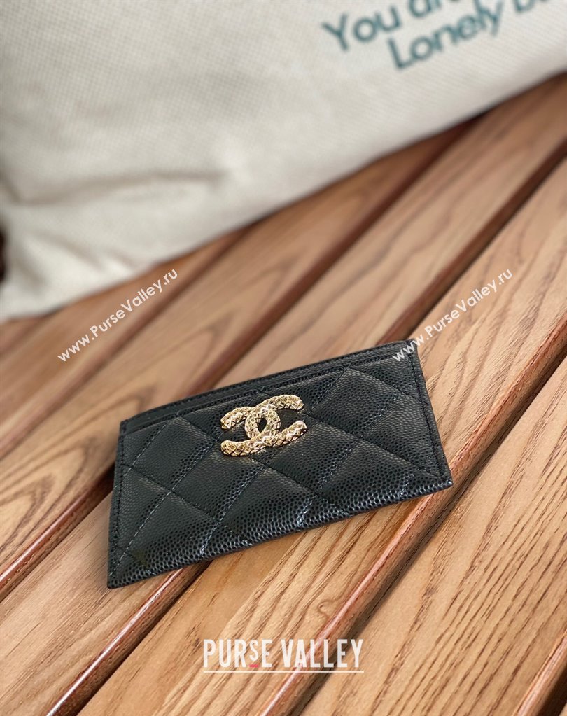 Chanel Gold-Tone Cutout CC Logo Card Holder AP3188 in Grained Calfskin Black (keke-23101159)